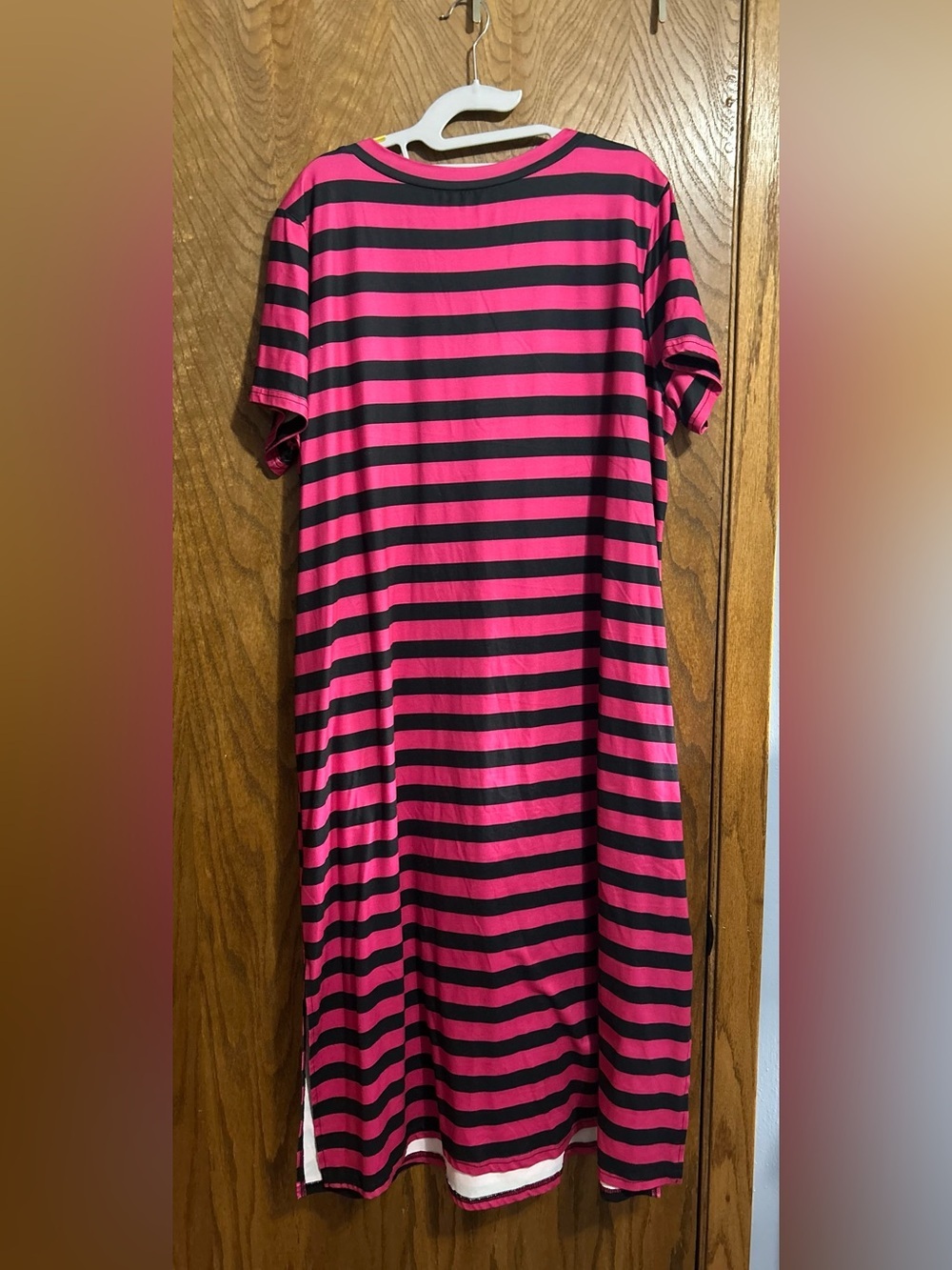 SHEIN 1X Pink and Black Striped V-Neck T-Shirt Dress - Picture 4 of 6